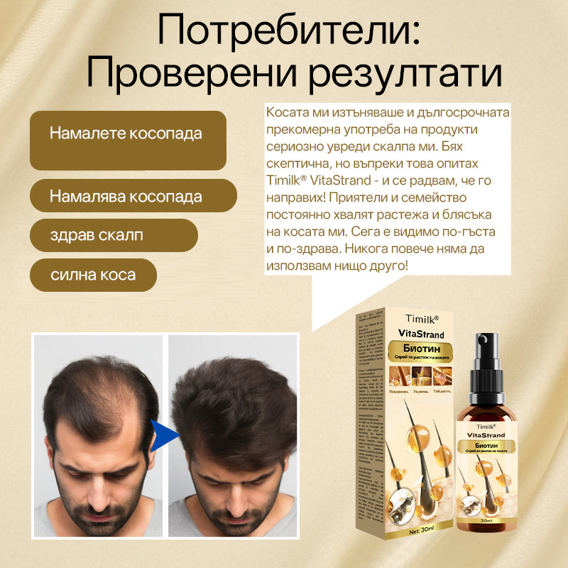 Спрей за растеж на коса  VitaStrand с биотин✅ Гъста, блестяща коса само за няколко седмици🎁