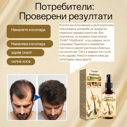 Спрей за растеж на коса  VitaStrand с биотин✅ Гъста, блестяща коса само за няколко седмици🎁
